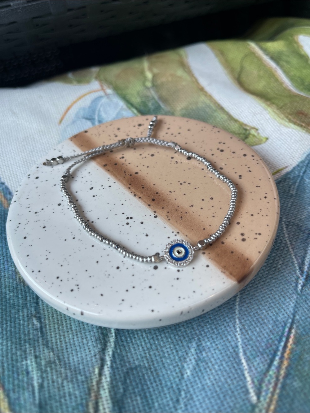 Silver Beaded Bracelet with Blue Evil Eye Charm 🧿